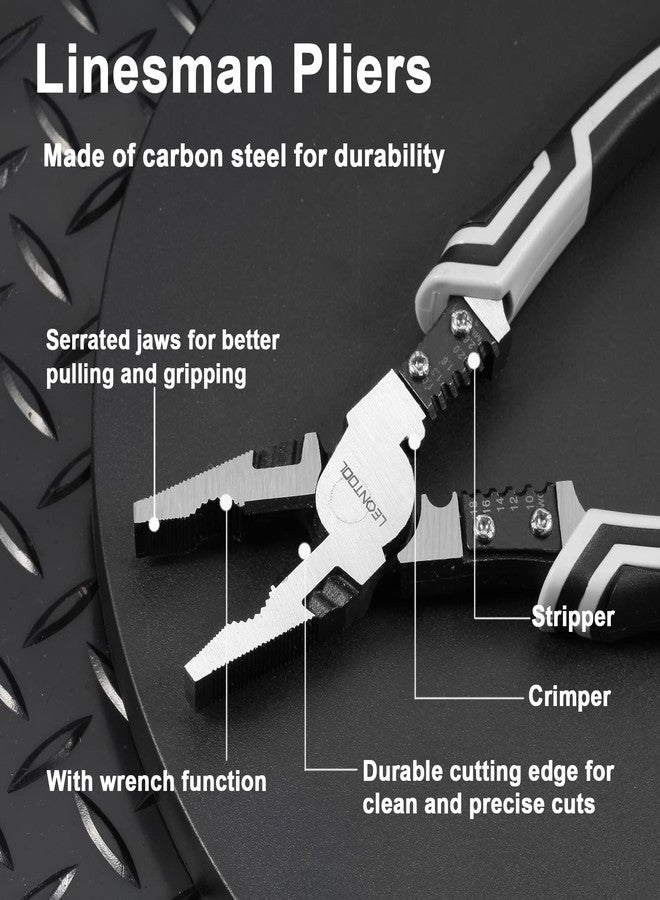 LEONTOOL Combination Pliers with Wire Stripper/Crimper/Cutter/Wrench Function 9-Inch 4-In-1 Multi-Tool Linesman Pliers Heavy Duty Side Cutting Pliers Precision Performance Tool - Image 2
